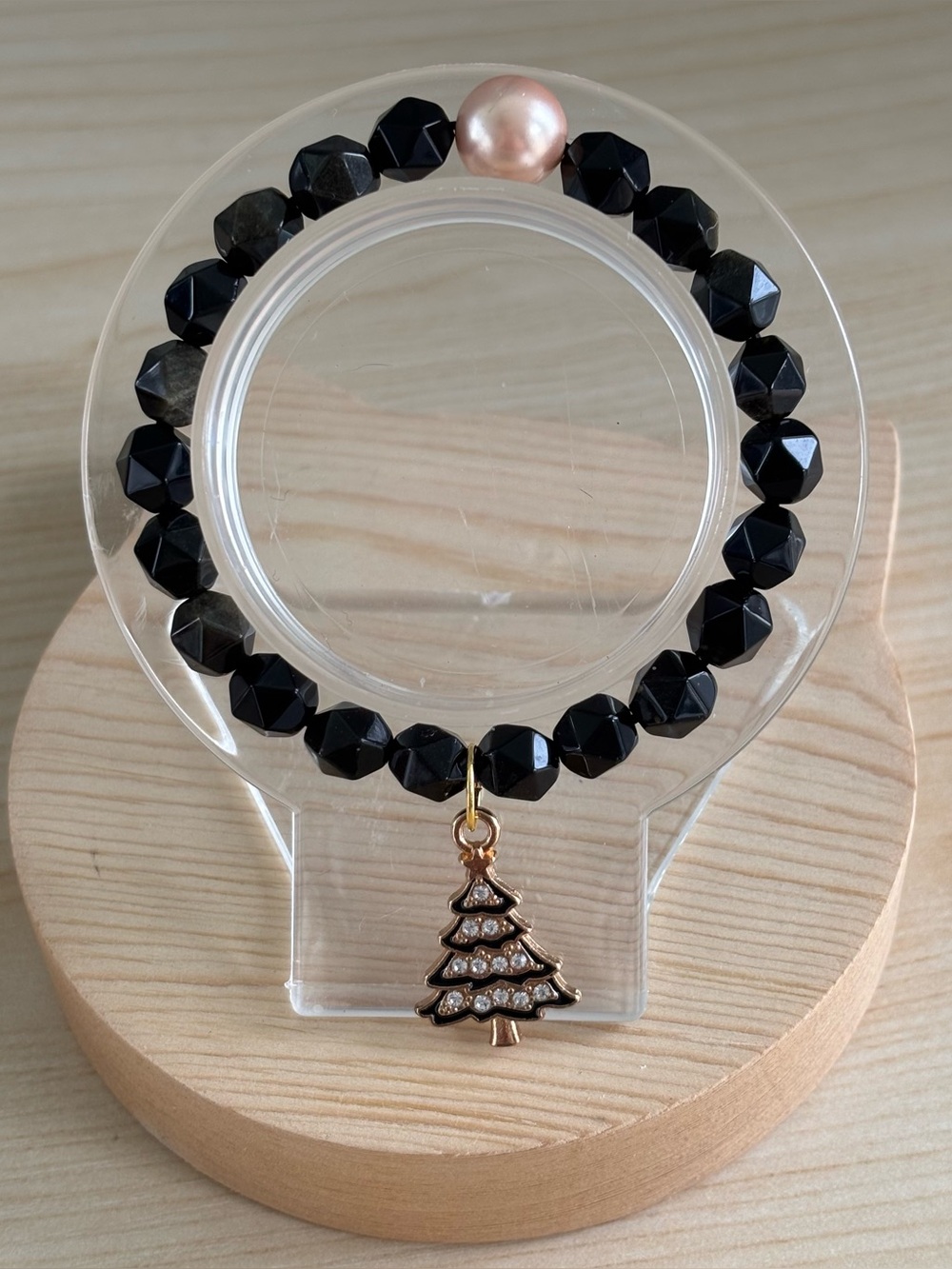 Golden Obsidian & Shell Pearl Christmas Tree Bracelet